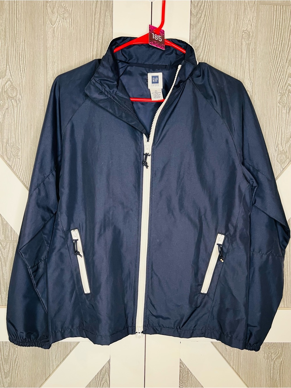 185. Gap Men's Navy Windbreaker Jacket with White Zip XS